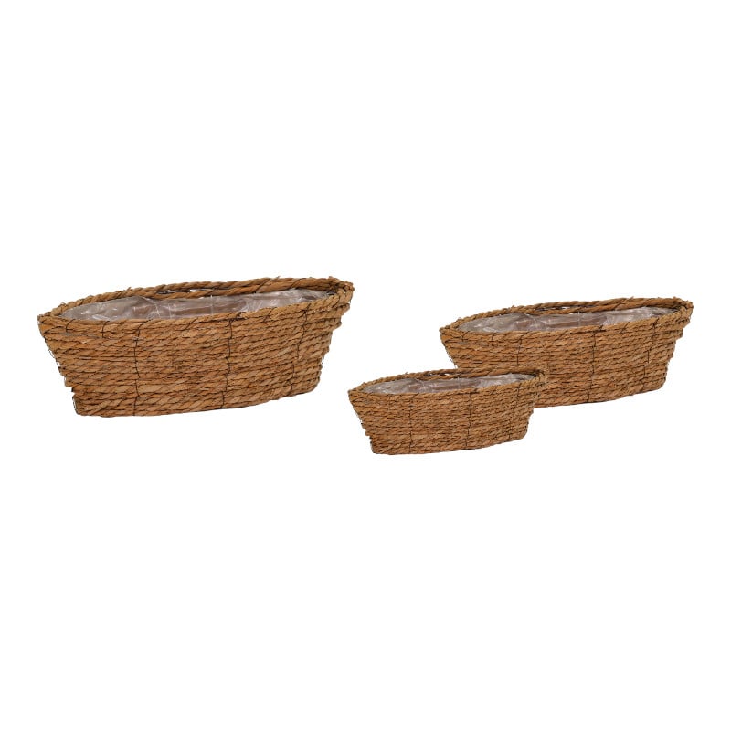 Geflochtene Pflanzschale „Around Boat“ Natur 35 x 17 x 12 cm mit Folie