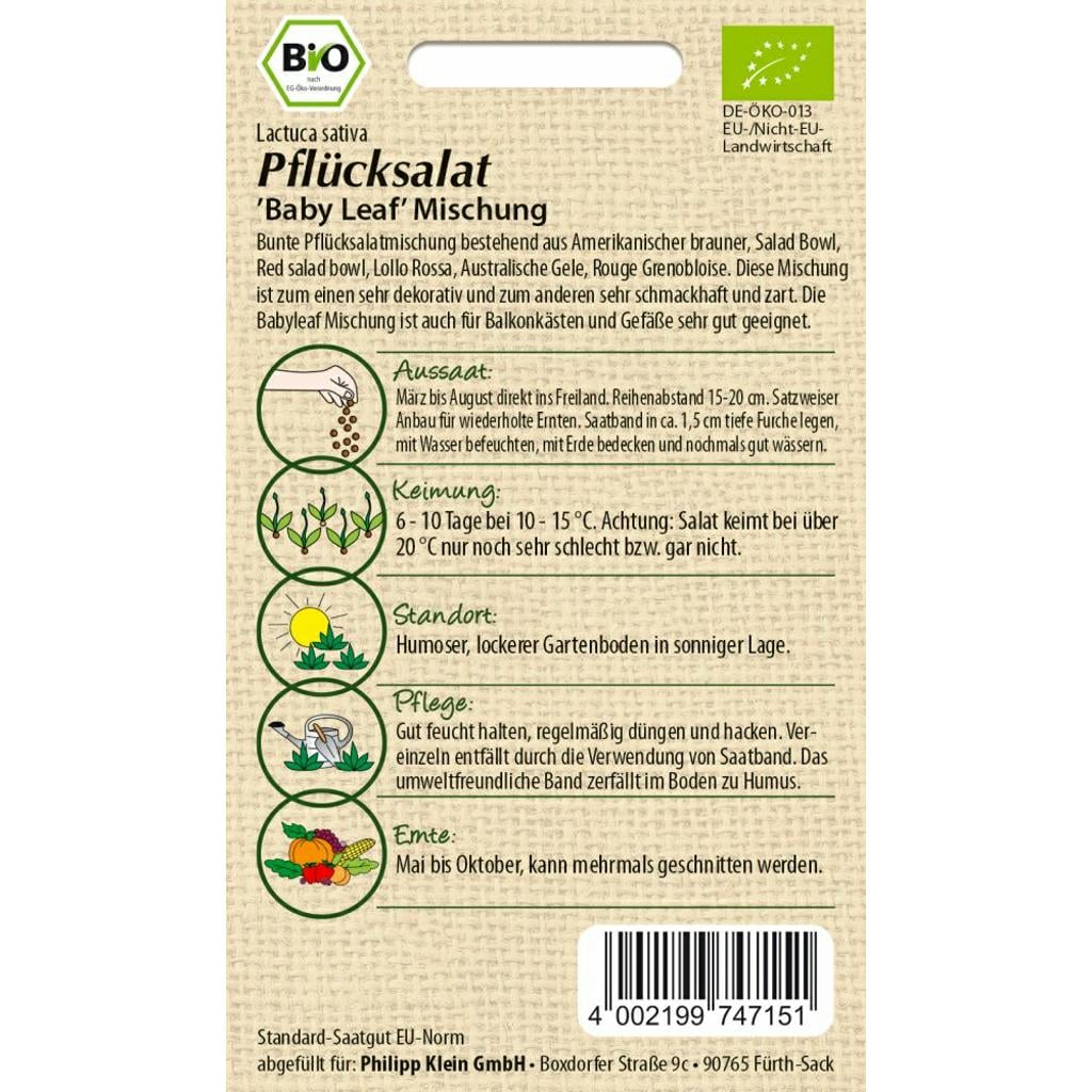 Biosaatgut Pflücksalat Baby Leaf Mischung Saatband 