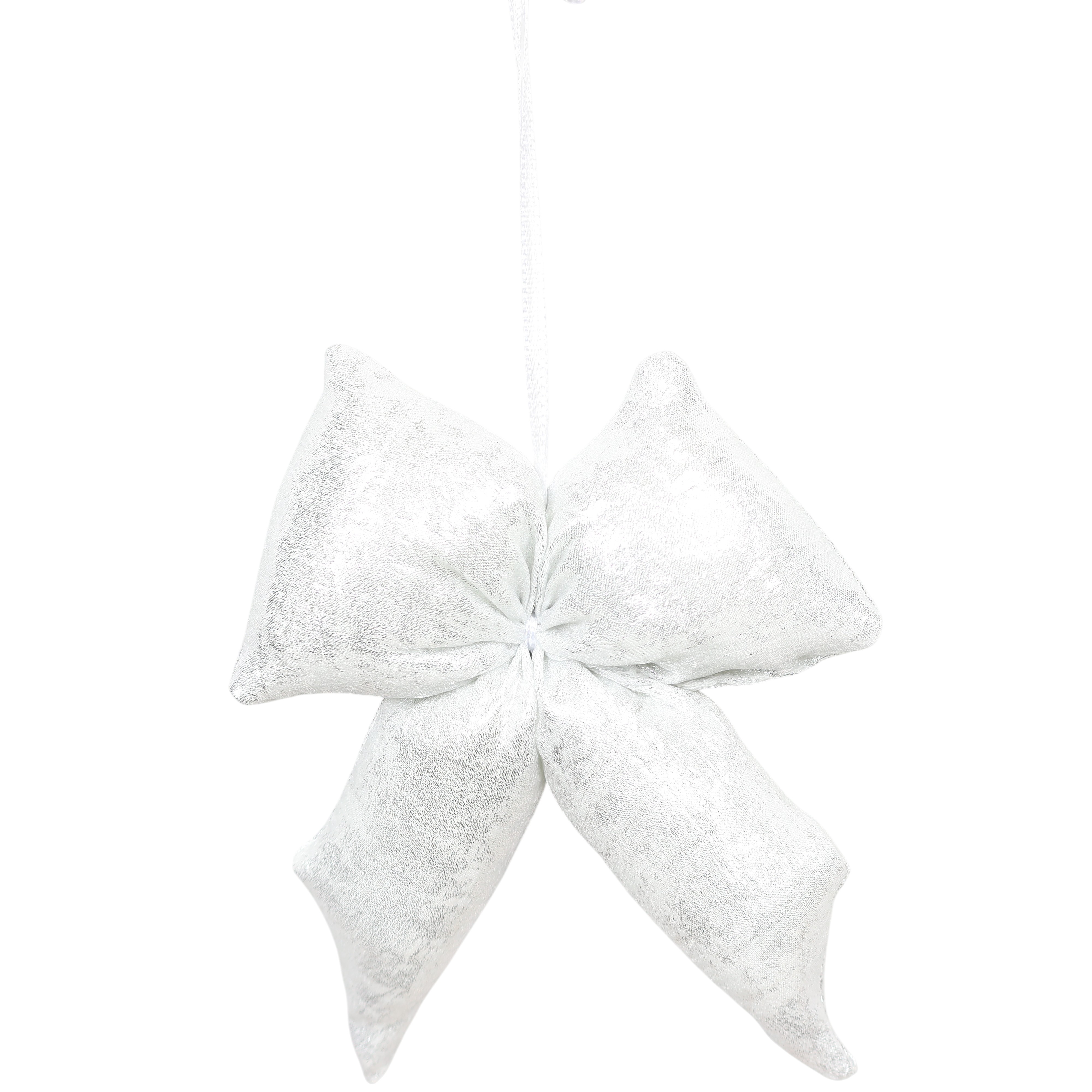 Dekoschleife Silber H 13 cm – glitzernde Stoffschleife zum Hängen