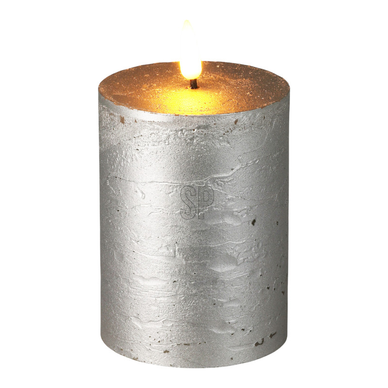 LEDKERZE 7,5X10 CM TIMER SILBE