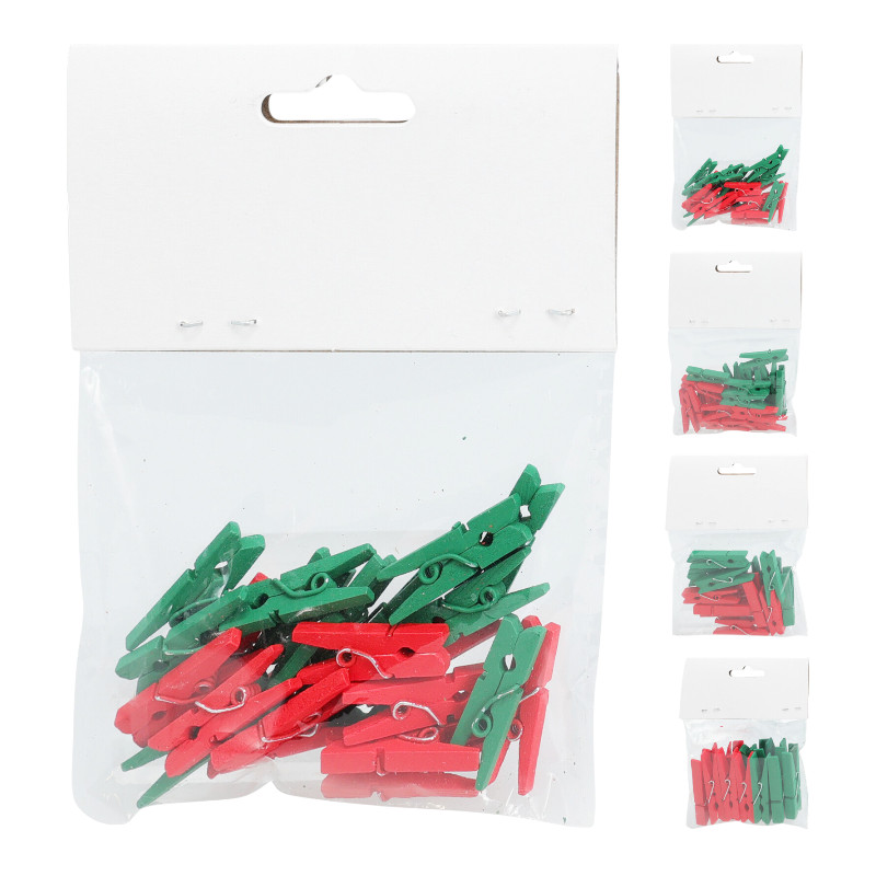Mini-Holzklammern Set, Rot/Grün – 4-fach sortiert