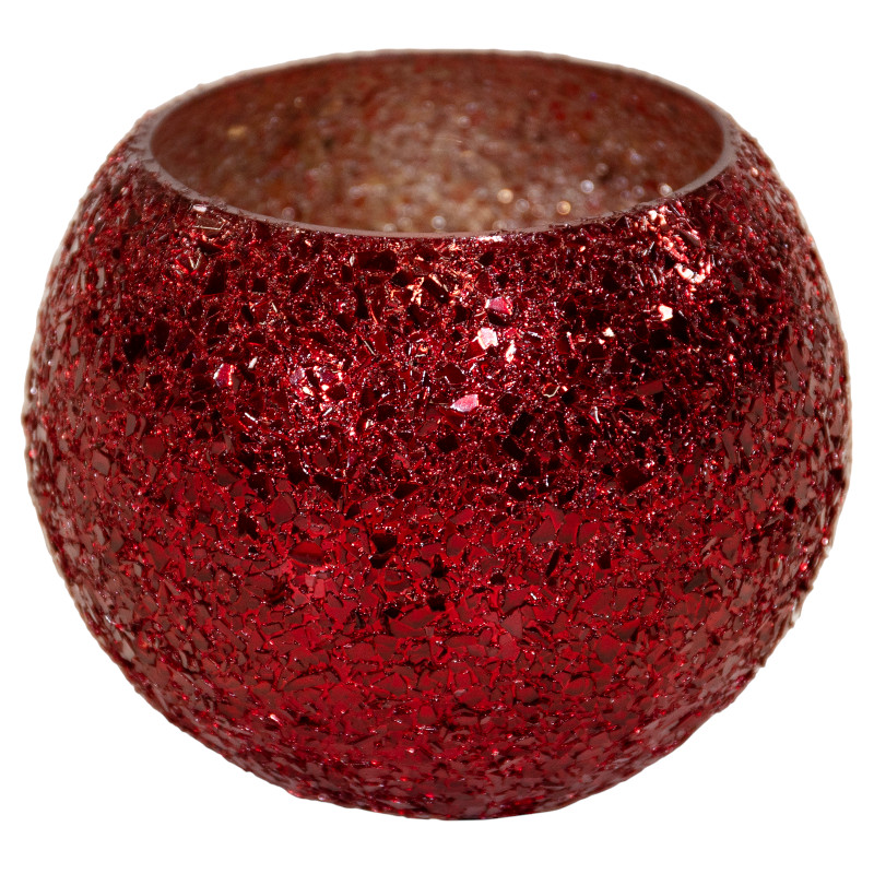 Deko-Glas „Strass“ Ø16 × H12 cm rot – glitzerndes Windlicht / Übertopf