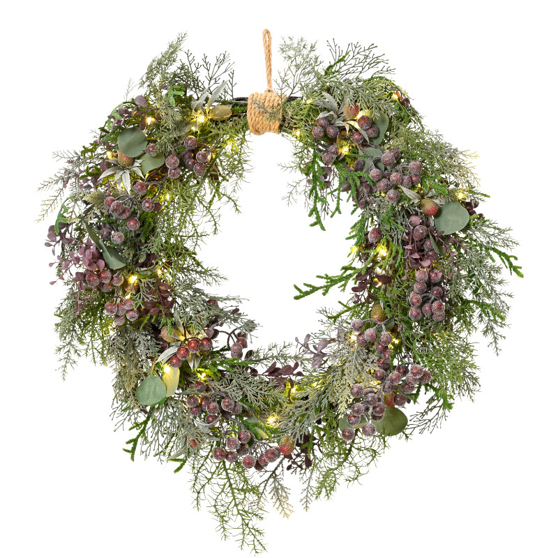 Kranz Ø60 × H11 cm mit Micro-LED – Indoor, mit Beeren & Grün