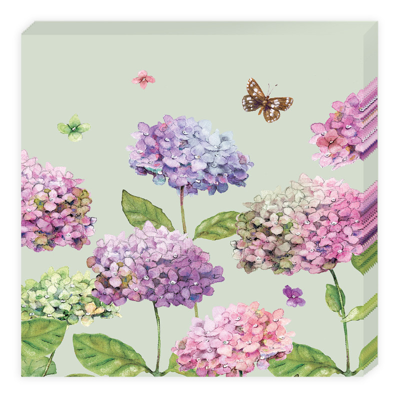 Serviette „Hortensien“ – Papierservietten 33 × 33 cm mit elegantem Hortensienmotiv für stilvolle Tischdeko
