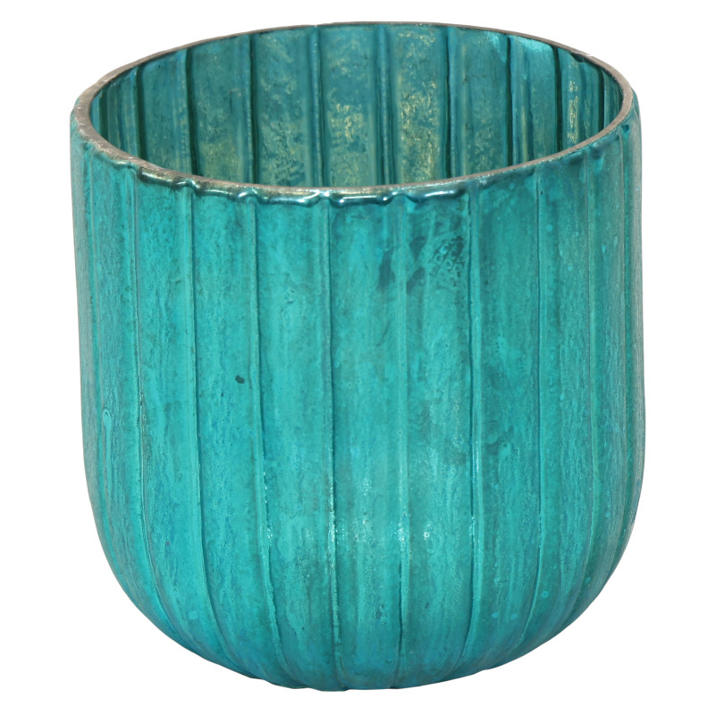 Vase „Galactic“ Ø 15 cm × H 15 cm – Blau – dekorative Glasvase mit gerillter Struktur 