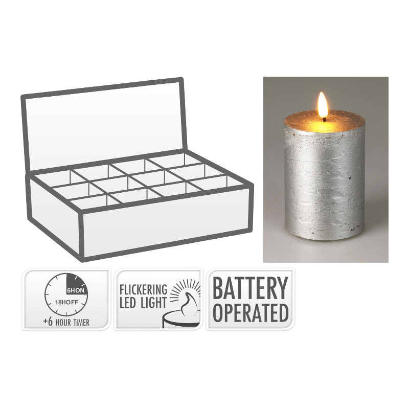 LEDKERZE 7,5X10 CM TIMER SILBE