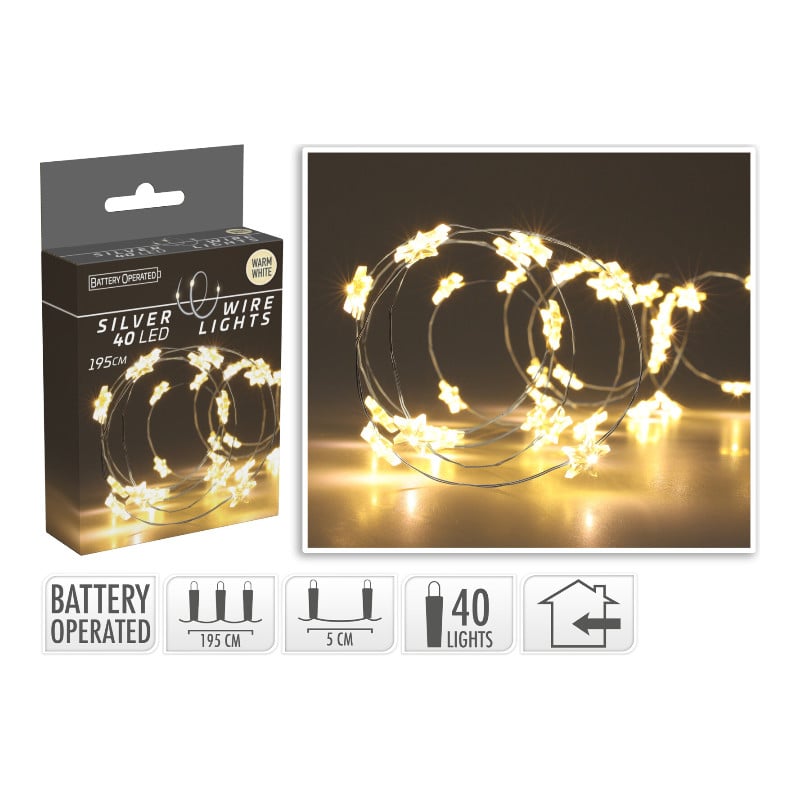 SILBERDRAHT MIT STERN 40LED WW
