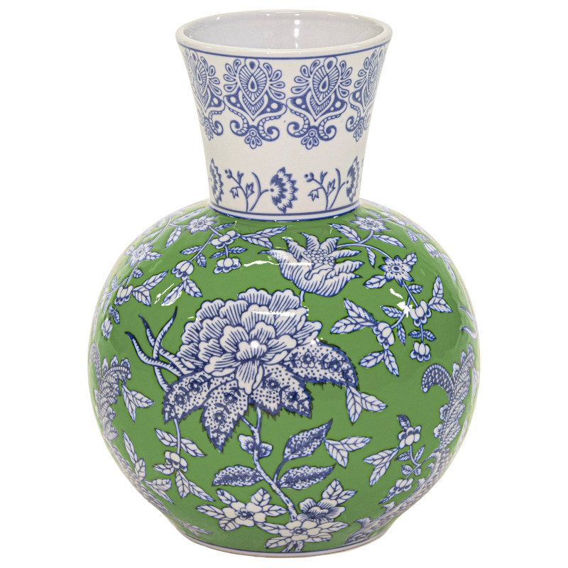 Keramikvase „Qing“ Grün-Blau – Ø 16 cm × H 20 cm – Keramik-Vase in Grün-Blau für asiatisch inspirierte Akzente
